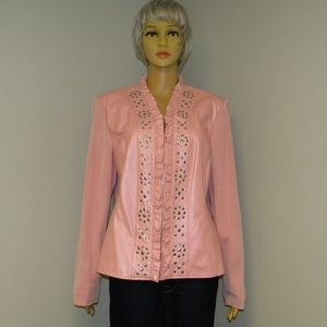 Peter Nygard Pink Leather Jacket Full Zipper